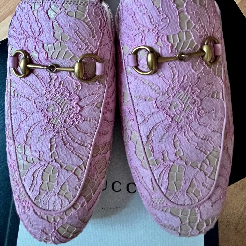 Gucci Princetown Pink Lace Mules sz 9US/39IT - Picture 2 of 5